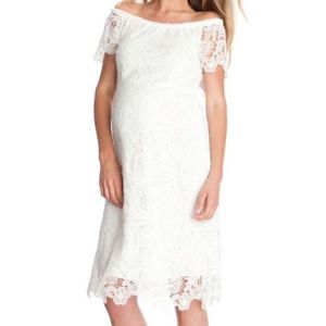 SOLD - Maternity: Seraphine Maternity Dress; white lace, size 4